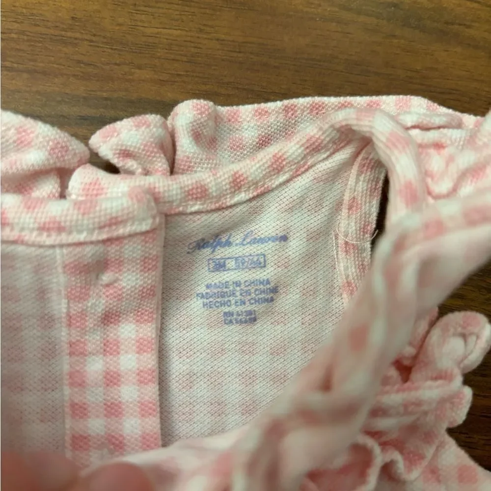 Ralph Lauren pink/white gingham plaid sleeveless ruffle romper
